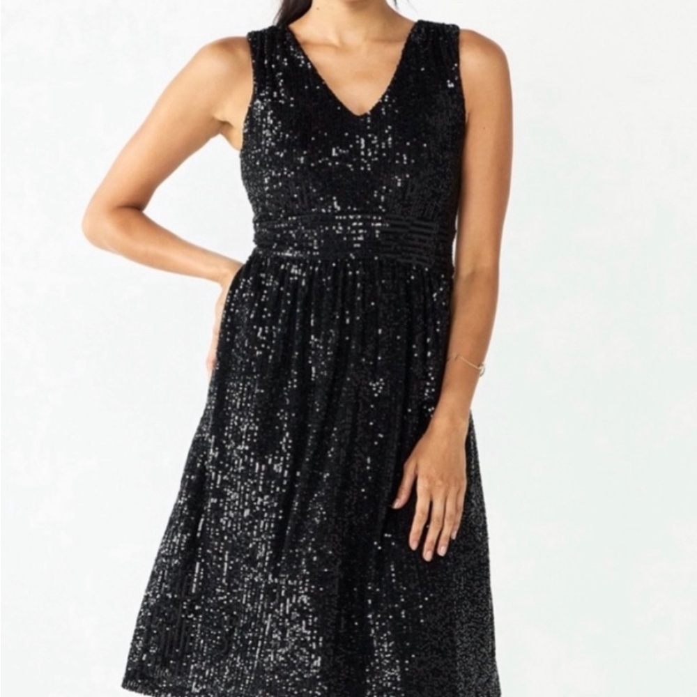 NWT Draper James RSVP Black Sequin B-Neck Sequined Midi Dress SZ 12